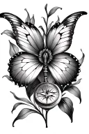 butterly hourglass compass iris flower tattoo design idea