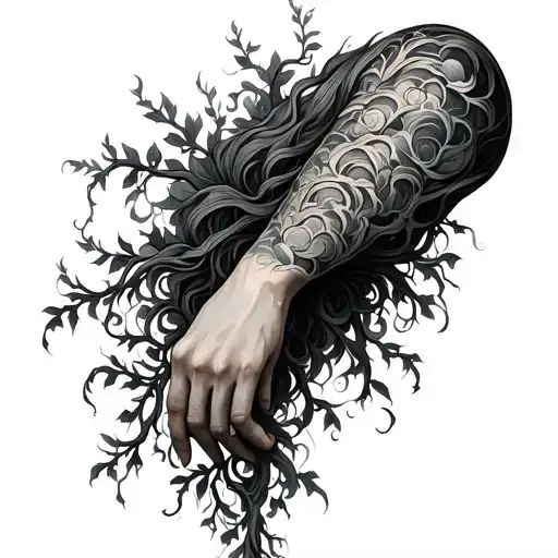 Thick vines growing up arm sleeve tattoo design idea