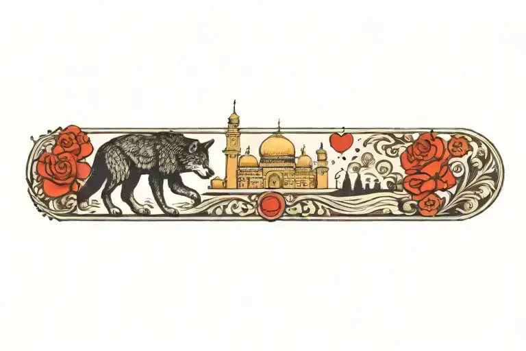 wolf and mosque  tattoo design idea