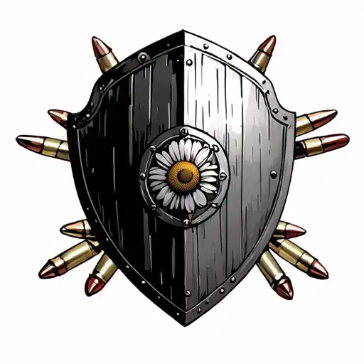 Daisy's, bullets, and a gladiator shield  tattoo design idea