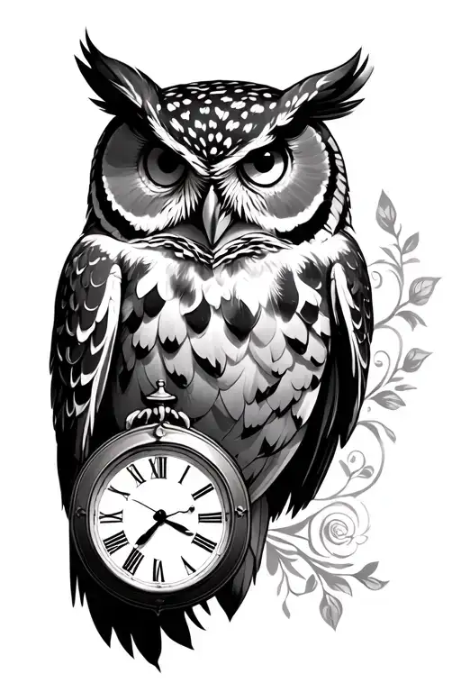 Owl and 3 clocks hanging tattoo design idea
