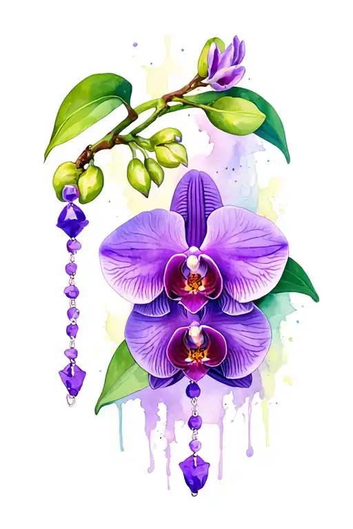 purple orchid with rosary  tattoo design idea