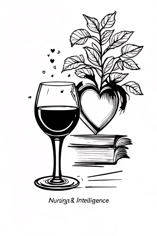 Wine and coffee, nursing, heart x emotional intelligence, book, music, 41. tattoo design idea