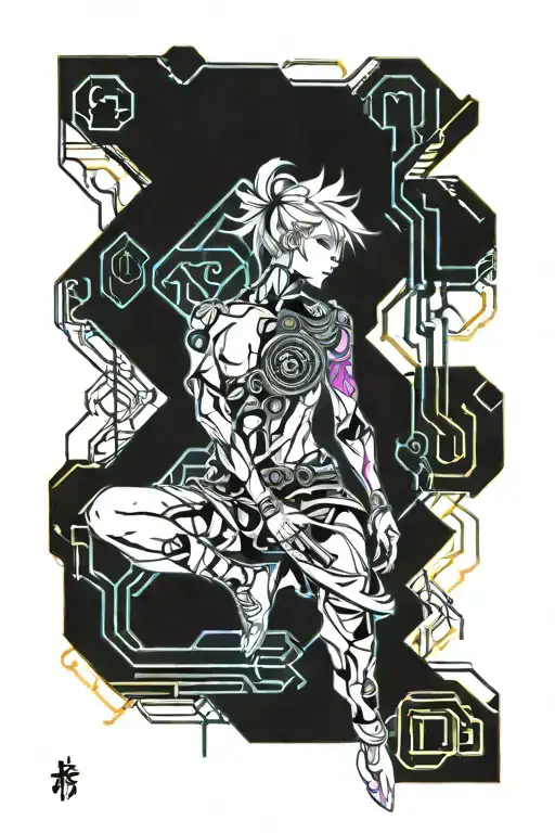 high definition anime  tattoo with kanji and minimal clothing full body tattoo design idea