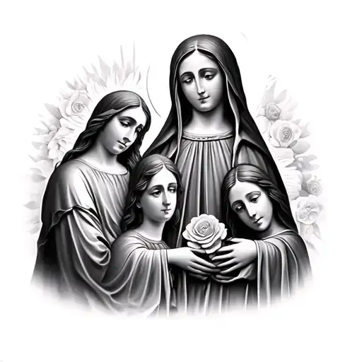 Our Lady of Fatima with Rosa and the three shepherds tattoo design idea