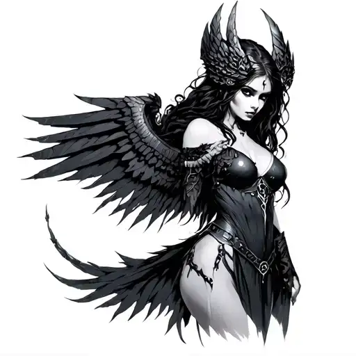 dark gothic valkyrie girl tattoo design idea