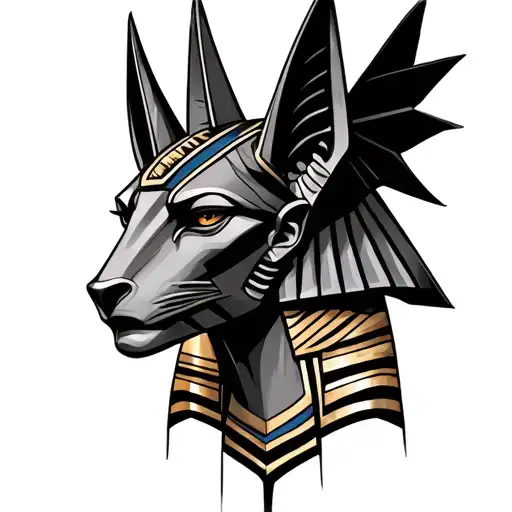 Anubis head surrounded tattoo design idea