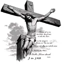 Jesus on the cross with an empty tomb- and bible verse John 19:30 "It is finished" and Bible verse proverbs 4:23  tattoo design idea