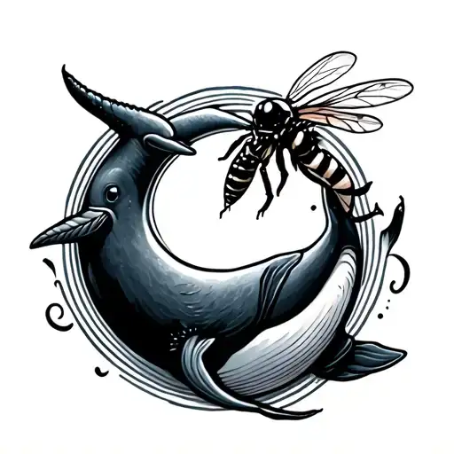 whale and wasp  tattoo design idea