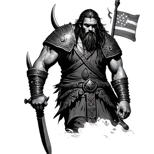 viking walking out of american prison tattoo design idea
