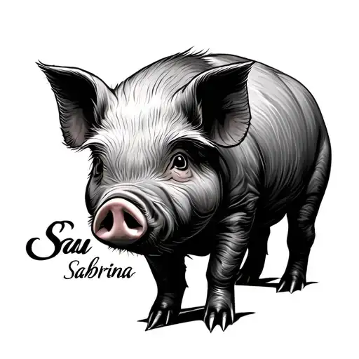 Pig with text "Sau Sabrina" tattoo design idea