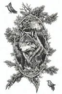 wolf in howling forest scene tattoo design idea