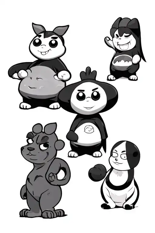 multiple 90s cartoon characters tattoo design idea