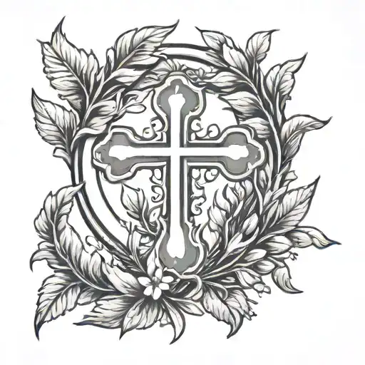 Laurel wreath and cross tattoo design idea