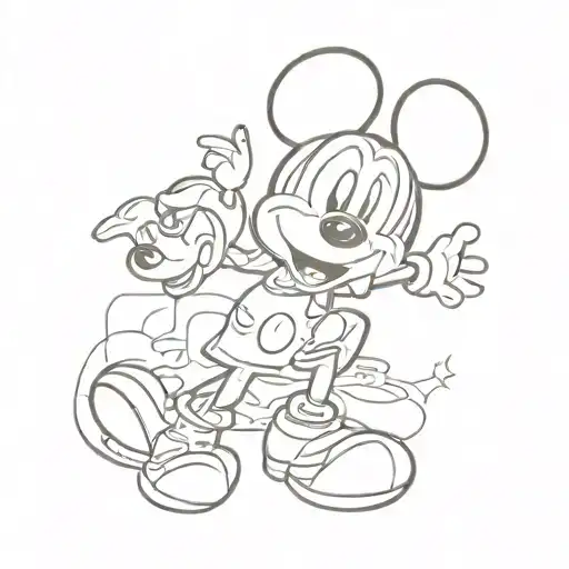 smile from the movie Pearl in the face of Mickey Mouse from the famous picture with rays, black and white sketch tattoo design idea