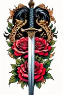 A minimalist design of the Mulan family sword intertwined with a rose from Beauty and the Beast tattoo design idea