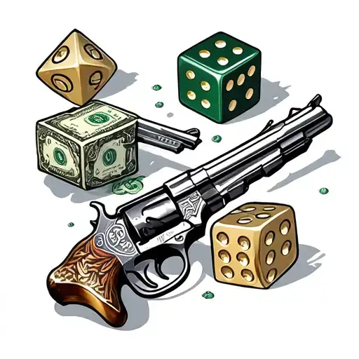 guns money dice tattoo design idea