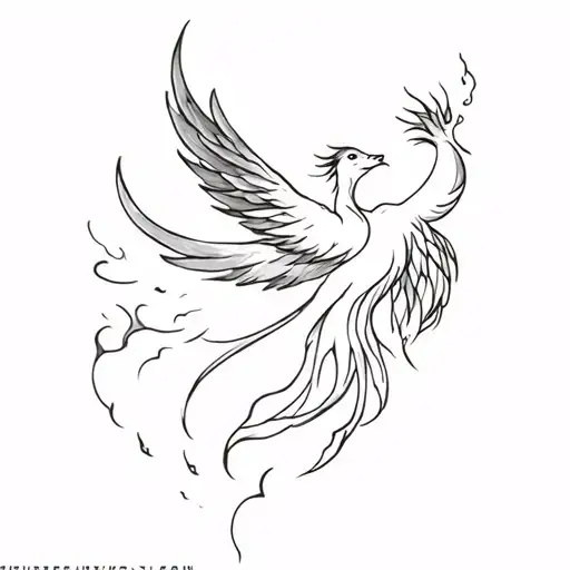 a feminine phoenix bird rising from ashes representing rebirth, and power. keep it simple.  tattoo design idea