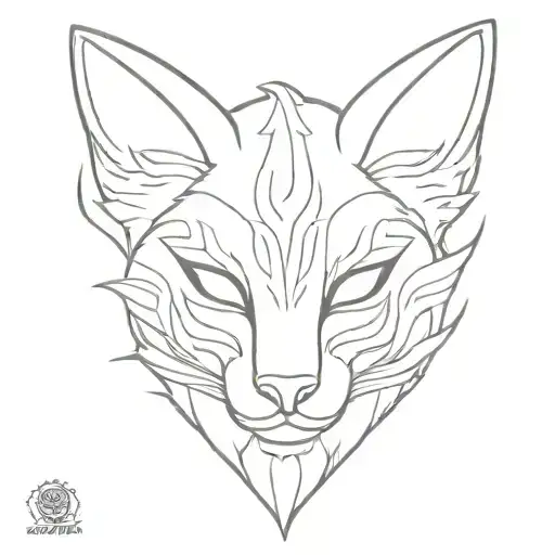 fierce kitsune mask split tattoo design idea