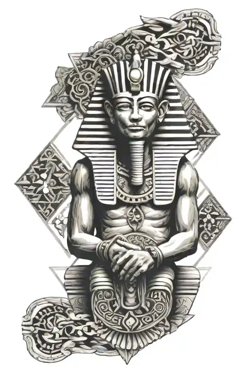 pharaoh holding a pyramid tattoo design idea