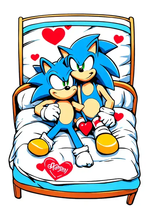 eggman and sonic on valentines day in bed tattoo design idea