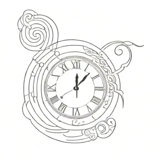 A clock with Greek numbers and an infinity symbol inside tattoo design idea