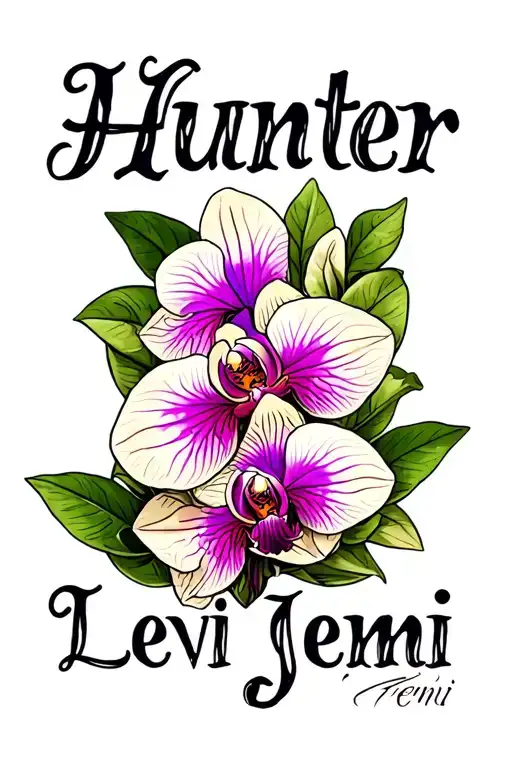 "Hunter Levi Jenni" Orchid tattoo design idea