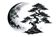 bonsai tree with infinite tsukuyomi moon surrounded tattoo design idea