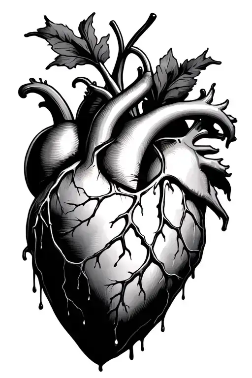 bleeding heart with veins with a criwn tattoo design idea