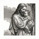 jesus holding twin baby girls tattoo design idea