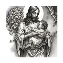 jesus holding twin baby girls tattoo design idea