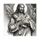 jesus holding twin baby girls tattoo design idea