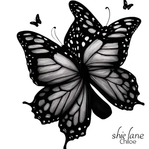 infinity symbol with the names shiere lane Chloe and 3 butterflies  tattoo design idea