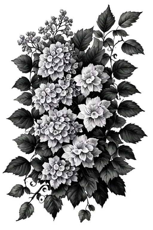 floral vines and ivy and wrapping skinny lilacs intertwined tattoo design idea