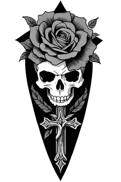 cross and skull with roses tattoo design idea