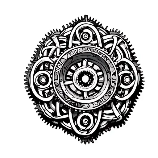 Celtic knotwork intertwined with mechanical gears representing the fusion of Irish heritage and engineering tattoo design idea