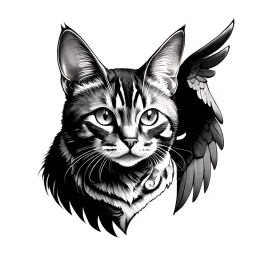 Cat With Angel Wings made entirely of intricate blackwork tattoo tattoo design idea