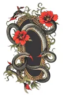 arm sleeve tattoo japanese style dark contrast with red flowers and snakes for cover up tattoo tattoo design idea
