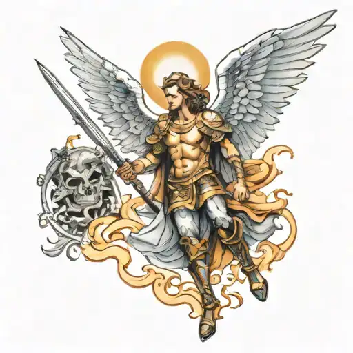 archangel saint Michael killing demon tattoo design idea
