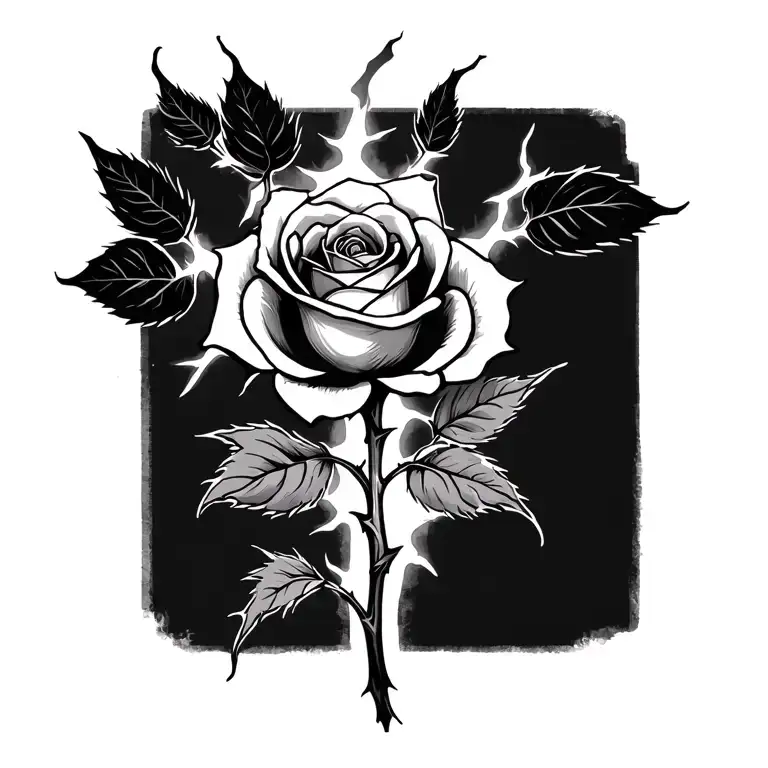 one rose with lighting coming out of stem wrapped around wrist minimalist design thorns on stem tattoo design idea