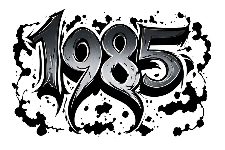 "1985" negative font surrounded tattoo design idea