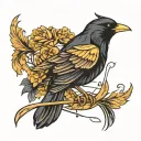 black bird with golden feathers and black lines  tattoo design idea