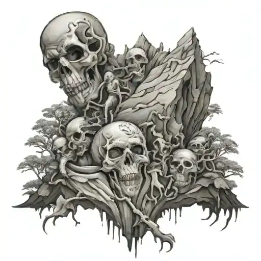 climbing a mountain of corpses tattoo design idea