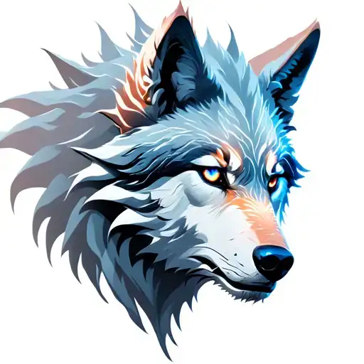 wolf face with electric eyes white dragon tattoo design idea