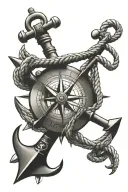 anchor compass rope intertwined tattoo design idea