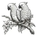 simple black outline of 3 cockatoos sitting on the same branch tattoo design idea