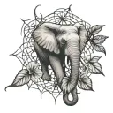 elephant hibiscus flower and spider webs entwined tattoo design idea