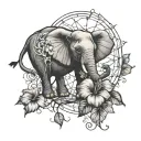 elephant hibiscus flower and spider webs entwined tattoo design idea