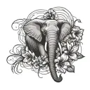 elephant hibiscus flower and spider webs entwined tattoo design idea