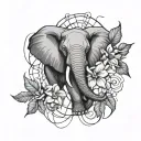 elephant hibiscus flower and spider webs entwined tattoo design idea
